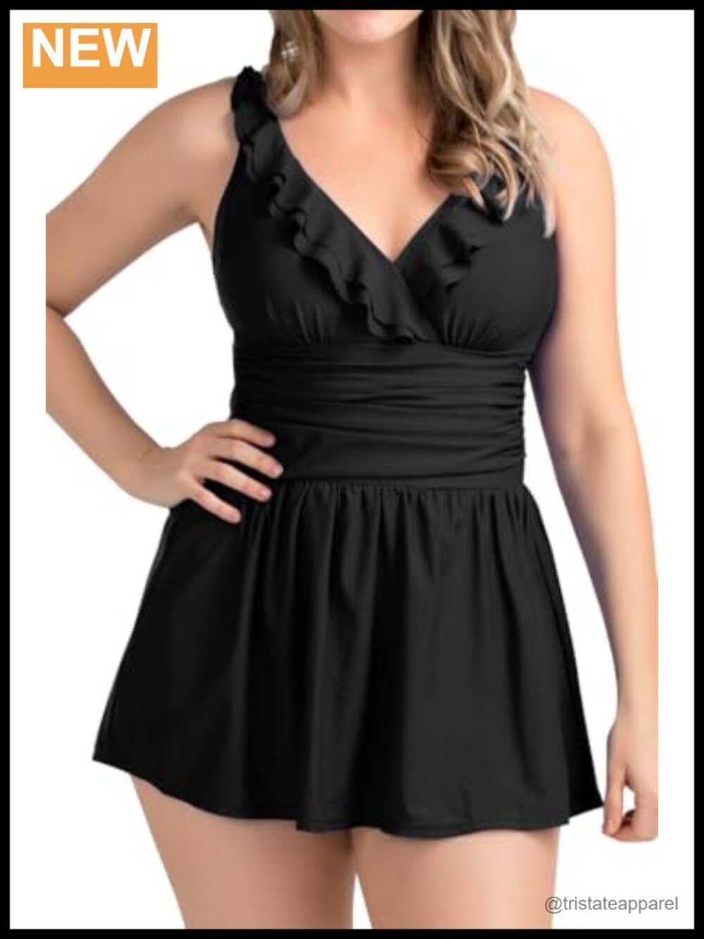 Plus Size One Piece Swimdress Tummy Control Swimsuit with Flared Skirt